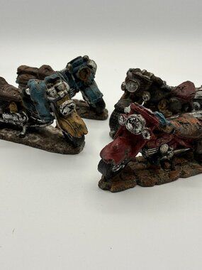 Motorcycle Lot of 4 Hard Resin 5" Sculpture Figurines Decor Moto Biker